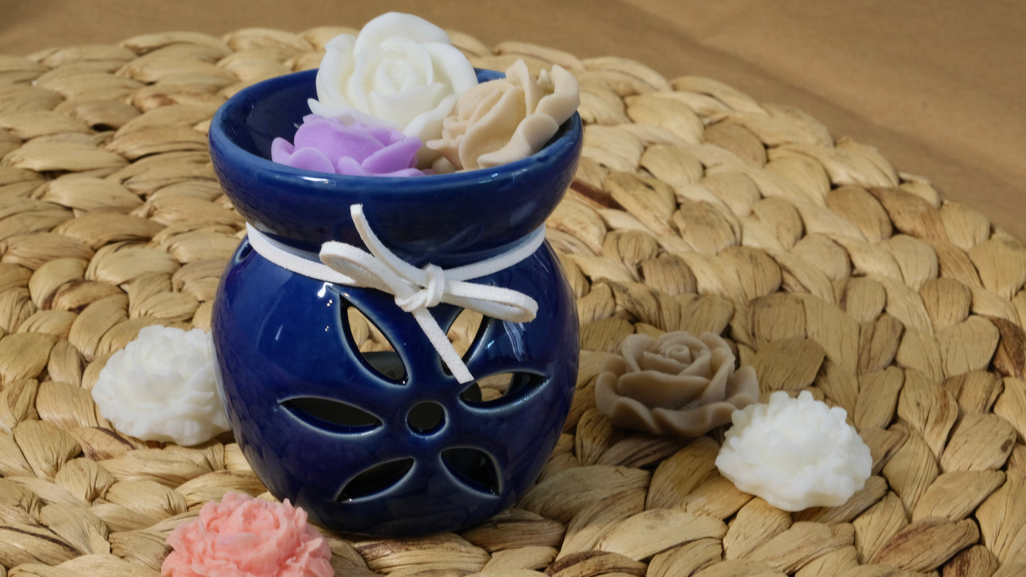 Blue wax burner melt with small flower candles
